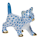Blue fishnet Strutting Kitty Figurine figurine, hand-painted Herend porcelain with 24k gold accents