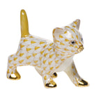Butterscotch fishnet Strutting Kitty Figurine figurine, hand-painted Herend porcelain with 24k gold accents