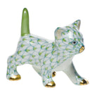 Hand-painted Herend Strutting Kitty Figurine in Key Lime fishnet porcelain on a white background