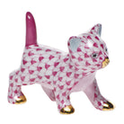 Hand-painted Herend Strutting Kitty Figurine in Raspberry fishnet porcelain on a white background