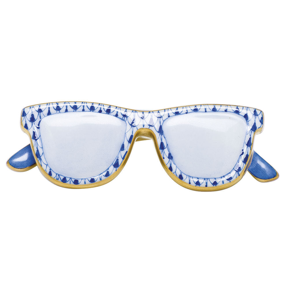 Sapphire fishnet Sunglasses Figurine figurine, hand-painted Herend porcelain with 24k gold accents