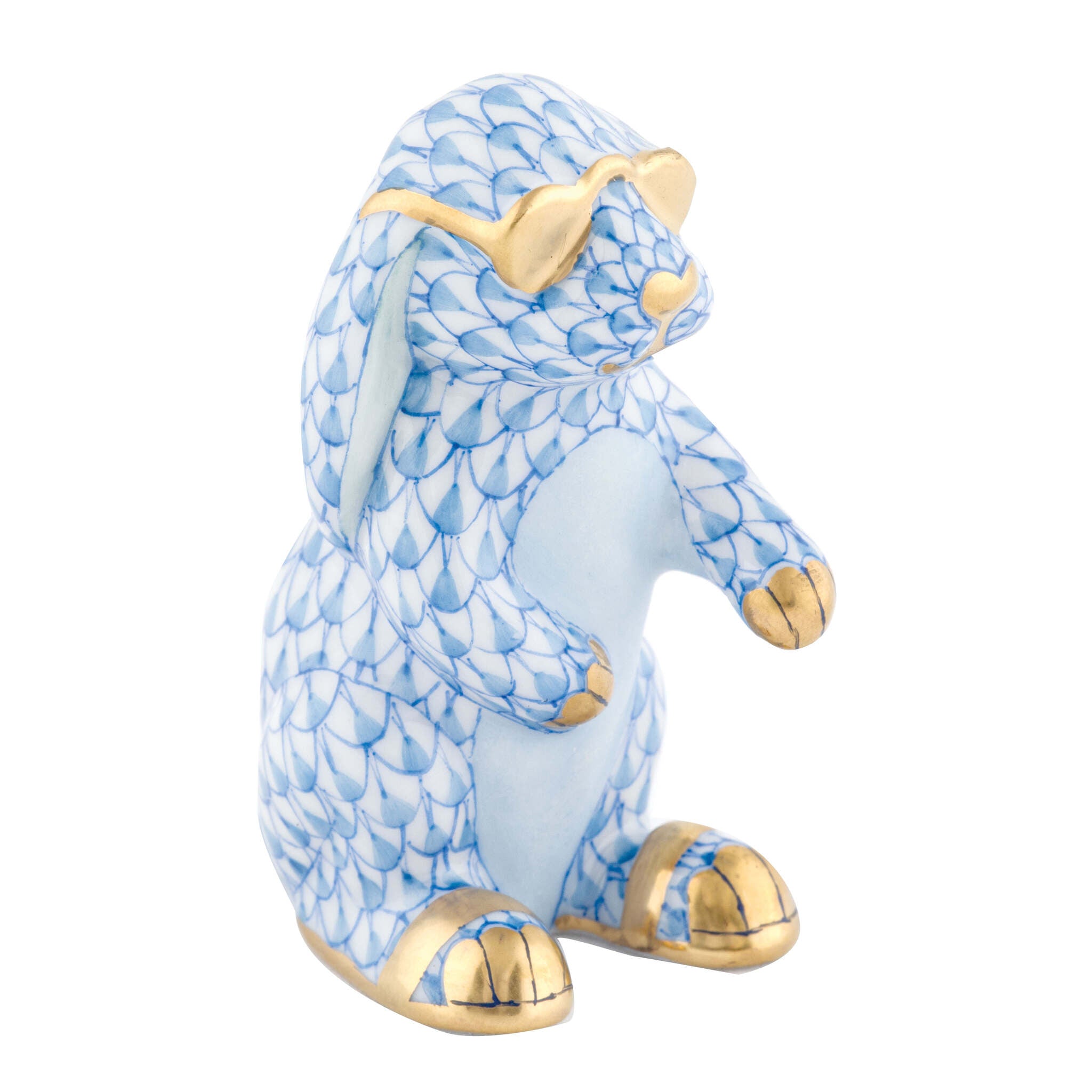 Sunny Bunny Figurine in hand-painted Blue porcelain by Herend of Hungary
