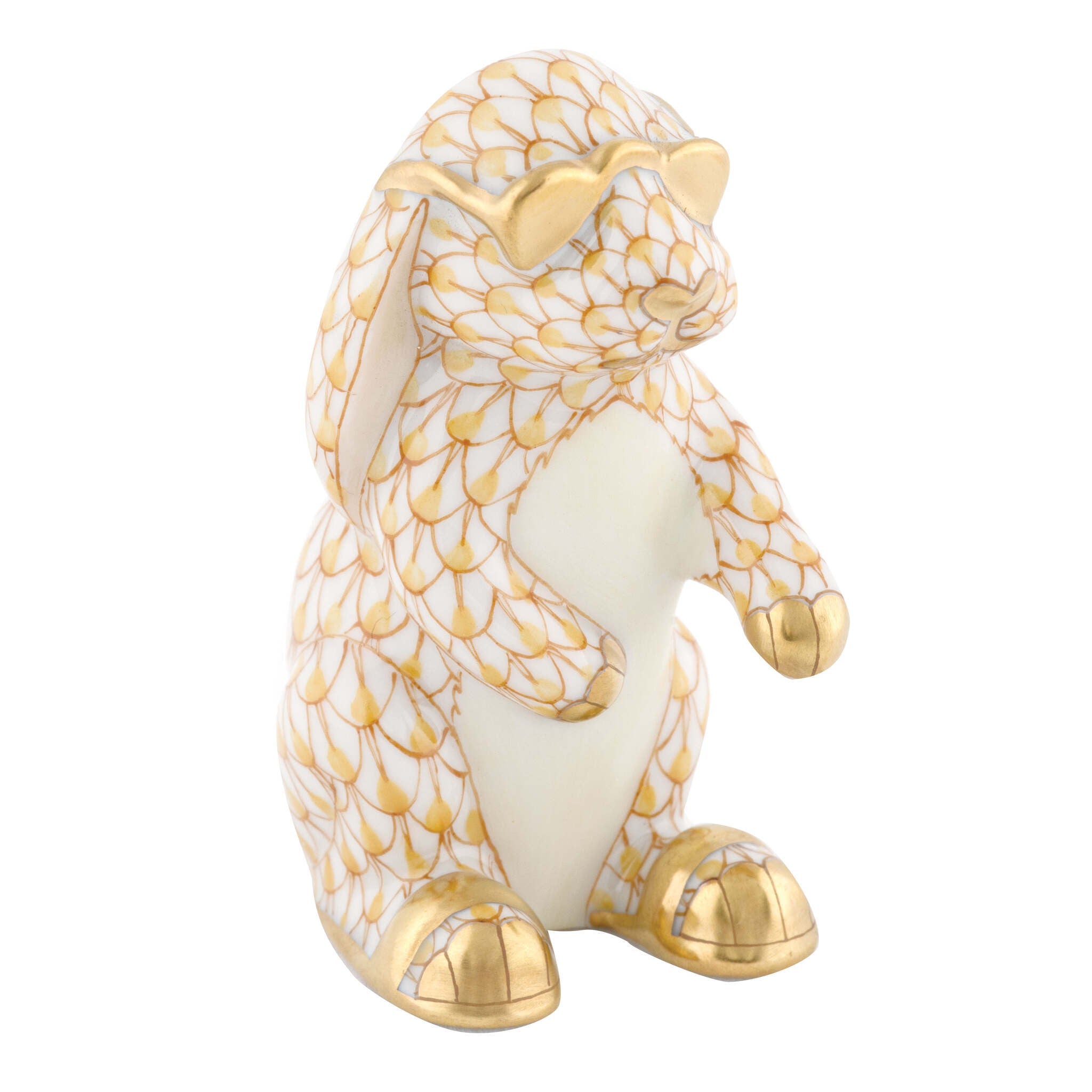 Butterscotch fishnet Sunny Bunny Figurine figurine, hand-painted Herend porcelain with 24k gold accents