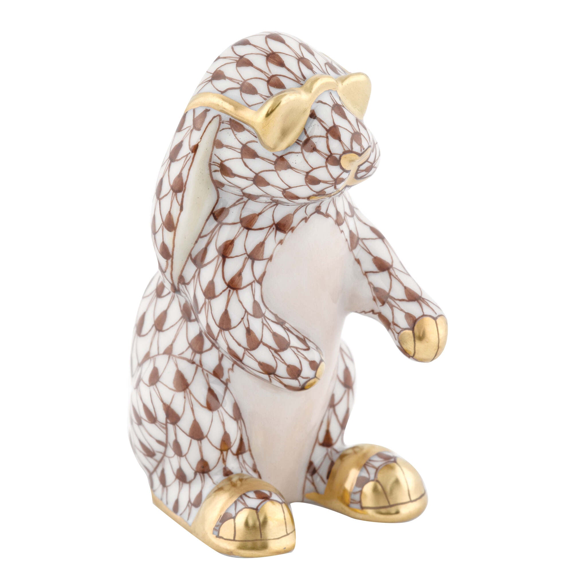Hand-painted Herend Sunny Bunny Figurine in Chocolate fishnet porcelain on a white background