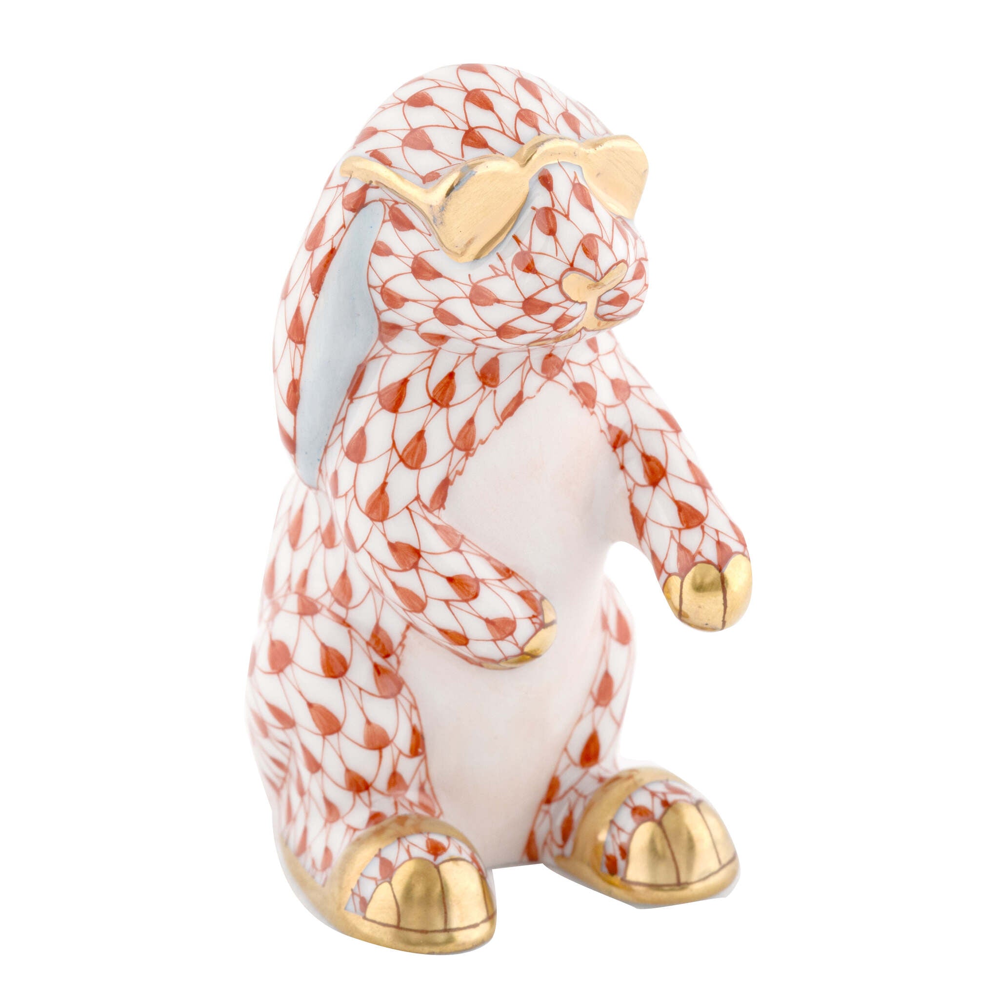 Rust fishnet Sunny Bunny Figurine figurine, hand-painted Herend porcelain with 24k gold accents