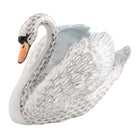 Hand-painted Herend Swan Figurine in fine porcelain, 6.75in L X 4.25in W X 5.25in H, on a white background