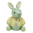 Hand-painted Herend Sweater Bunny Figurine in Key Lime fishnet porcelain on a white background
