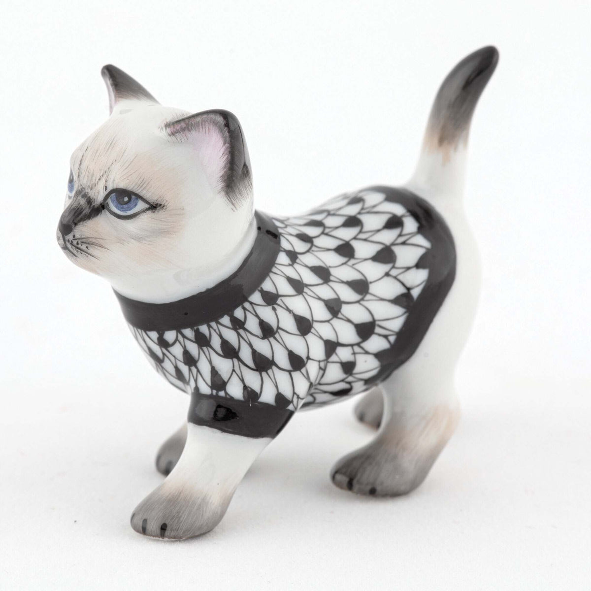 Herend Sweater Kitty Figurine – Black, alternate view