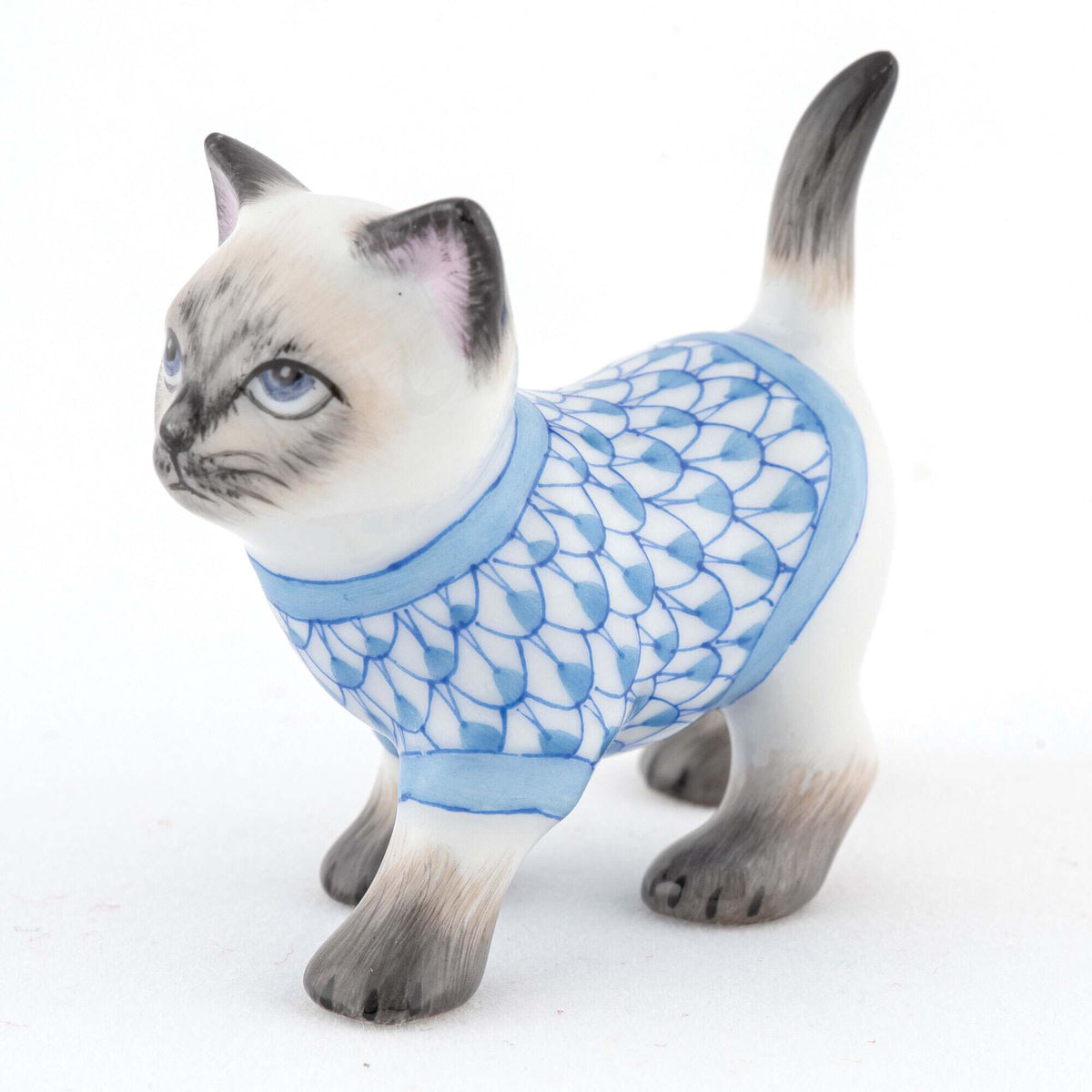 Herend Sweater Kitty Figurine – Blue, alternate view