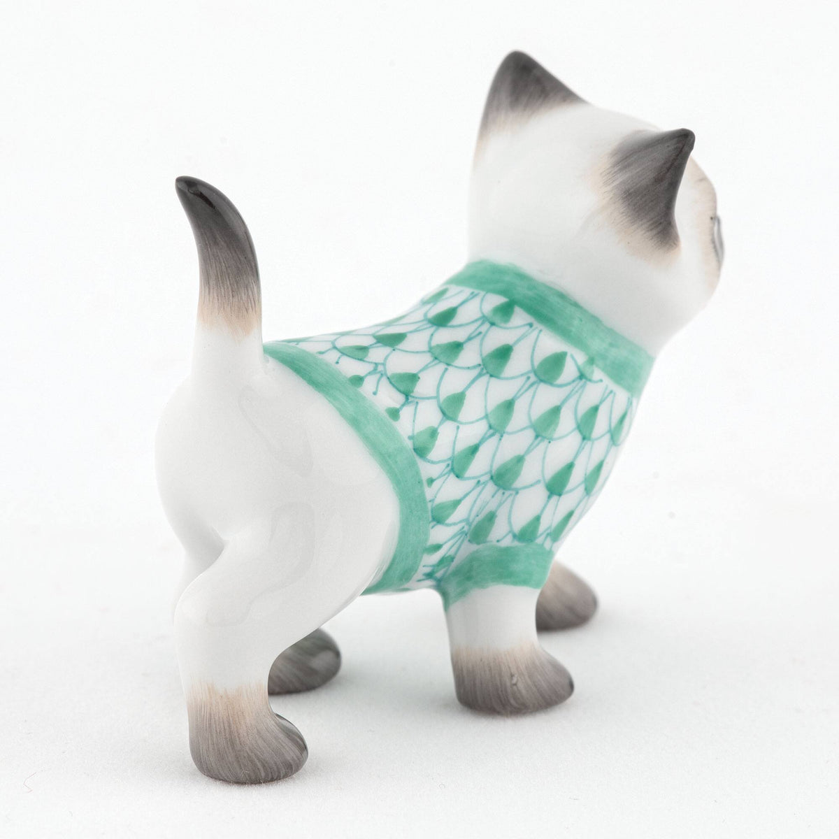 Herend Sweater Kitty Figurine – Green, alternate view
