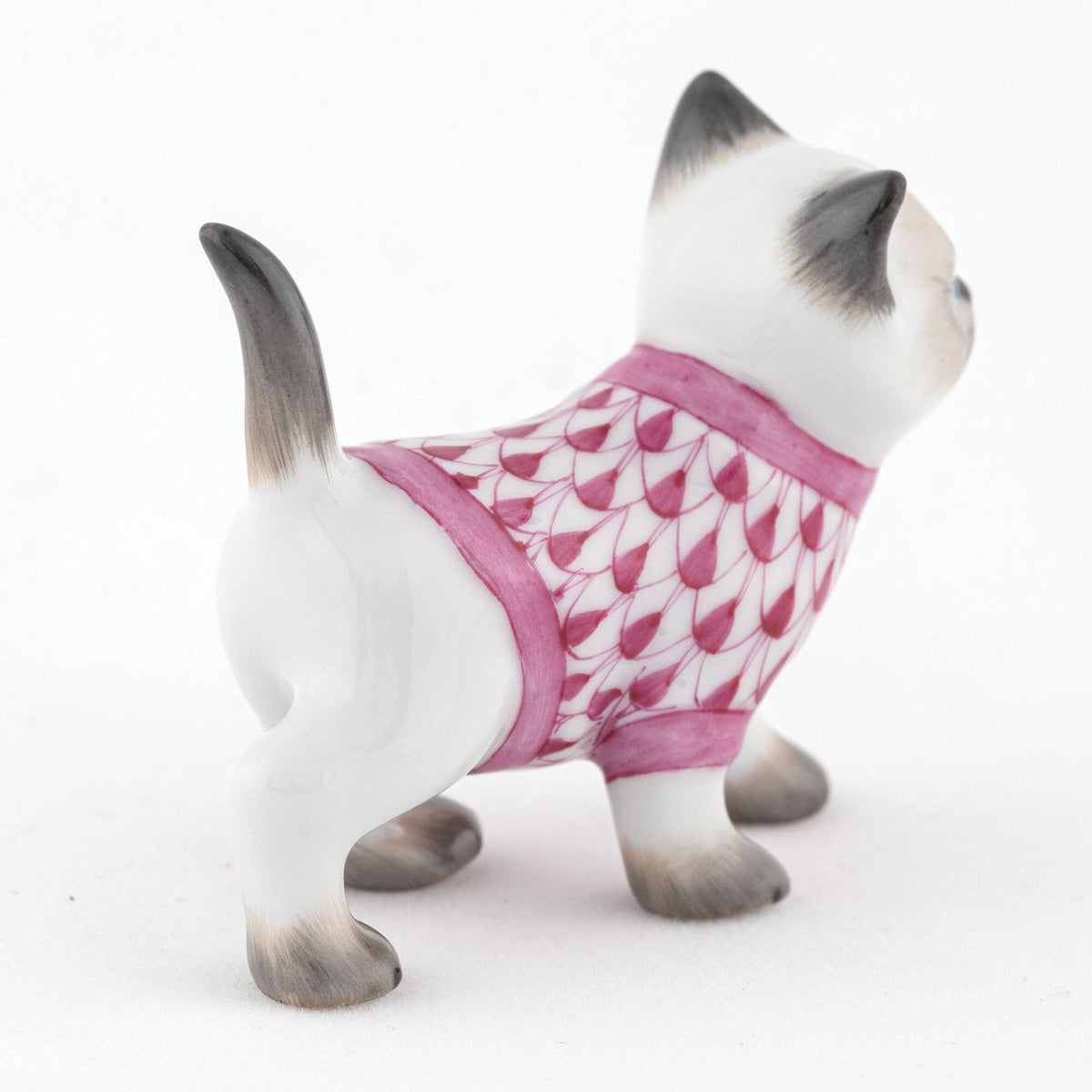 Herend Sweater Kitty Figurine – Raspberry, alternate view
