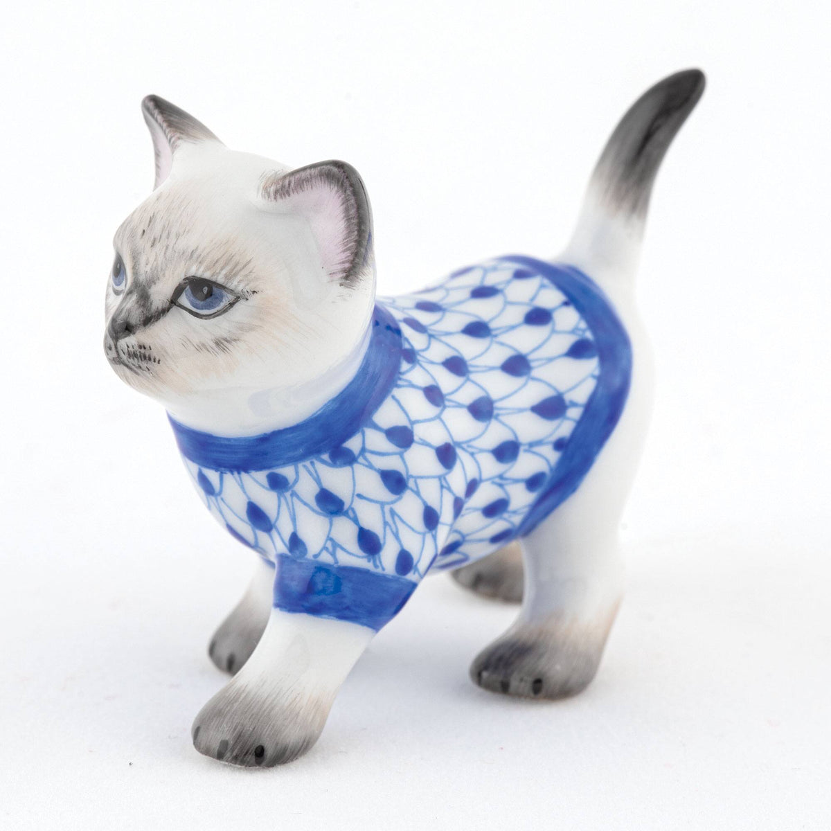 Herend Sweater Kitty Figurine – Sapphire, alternate view