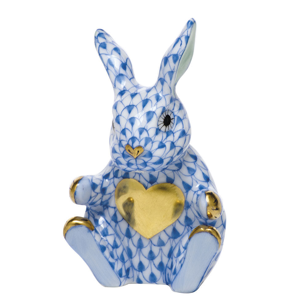 Sweetheart Bunny Figurine in hand-painted Blue porcelain by Herend of Hungary