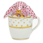 Herend Tea Cup Bunny Figurine porcelain figurine painted in the Raspberry fishnet pattern