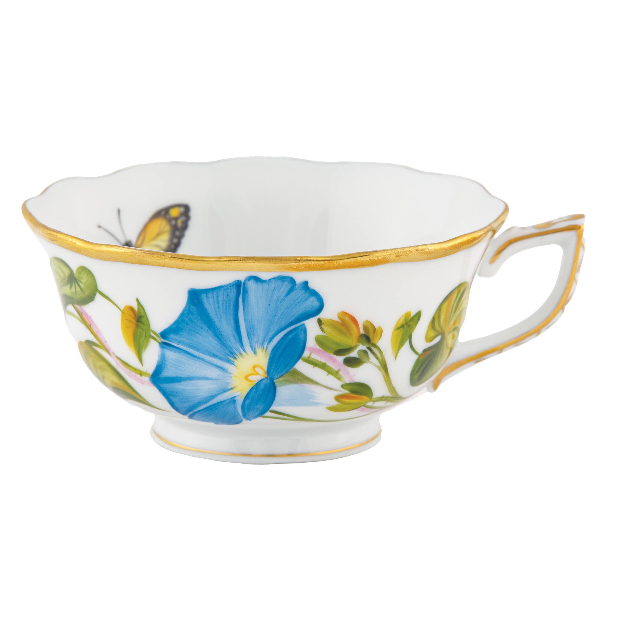 Hand-painted Herend Tea Cup Cup & Saucer Set in Multicolor (4) fishnet porcelain on a white background