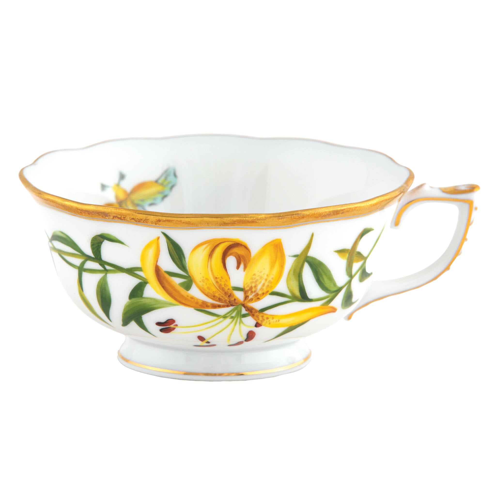 Hand-painted Herend Tea Cup Cup & Saucer Set in Multicolor (5) fishnet porcelain on a white background