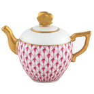 Raspberry fishnet Teapot Figurine figurine, hand-painted Herend porcelain with 24k gold accents