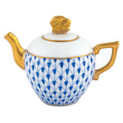 Sapphire fishnet Teapot Figurine figurine, hand-painted Herend porcelain with 24k gold accents