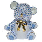 Blue fishnet Teddy Bear Figurine figurine, hand-painted Herend porcelain with 24k gold accents