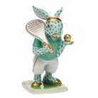 Green fishnet Tennis Bunny Figurine figurine, hand-painted Herend porcelain with 24k gold accents