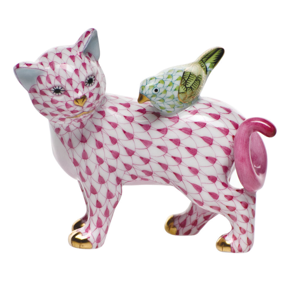 Hand-painted Herend The Odd Couple Figurine in Raspberry-Key Lime fishnet porcelain on a white background