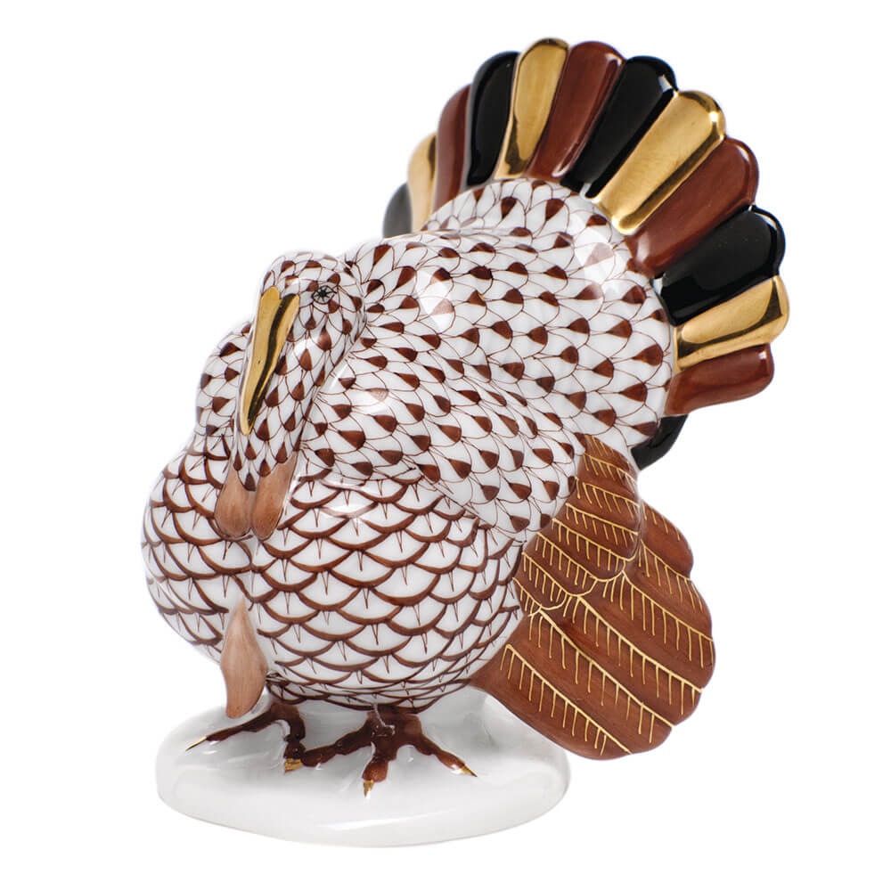 Tom Turkey Figurine in hand-painted Chocolate porcelain by Herend of Hungary