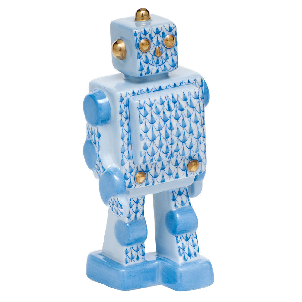 Hand-painted Herend Toy Robot Figurine in fine porcelain, 1.75in L X 4in H, on a white background