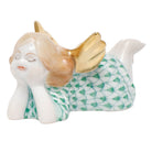 Green fishnet Tranquility Lying Angel Figurine figurine, hand-painted Herend porcelain with 24k gold accents