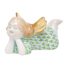 Hand-painted Herend Tranquility Lying Angel Figurine in Key Lime fishnet porcelain on a white background