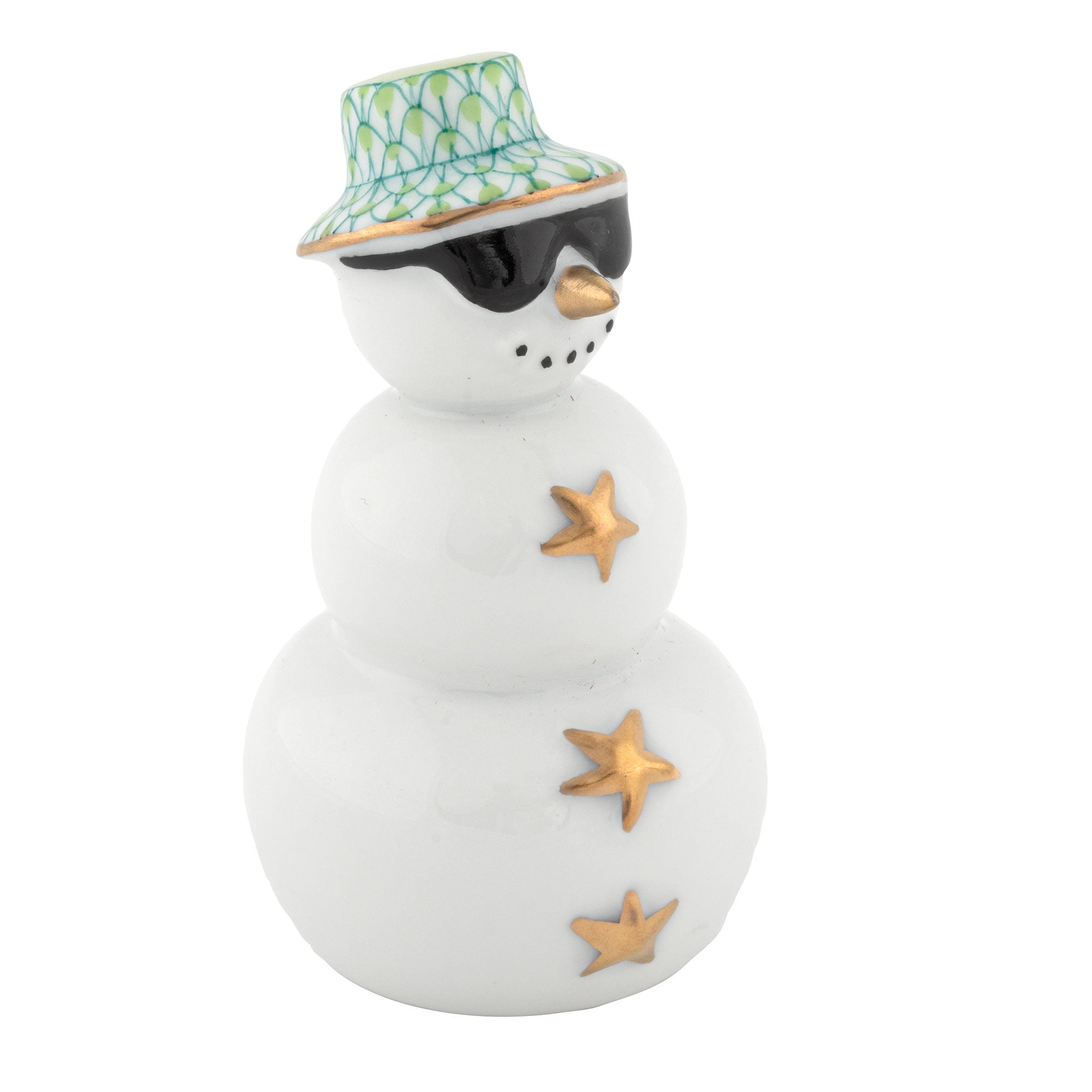 Tropical Snowman Figurine in hand-painted Key Lime porcelain by Herend of Hungary