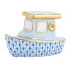 Herend Tug Boat Figurine porcelain figurine painted in the Blue fishnet pattern
