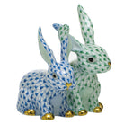 Herend Twisted Bunnies Figurine porcelain figurine painted in the Green-Blue fishnet pattern