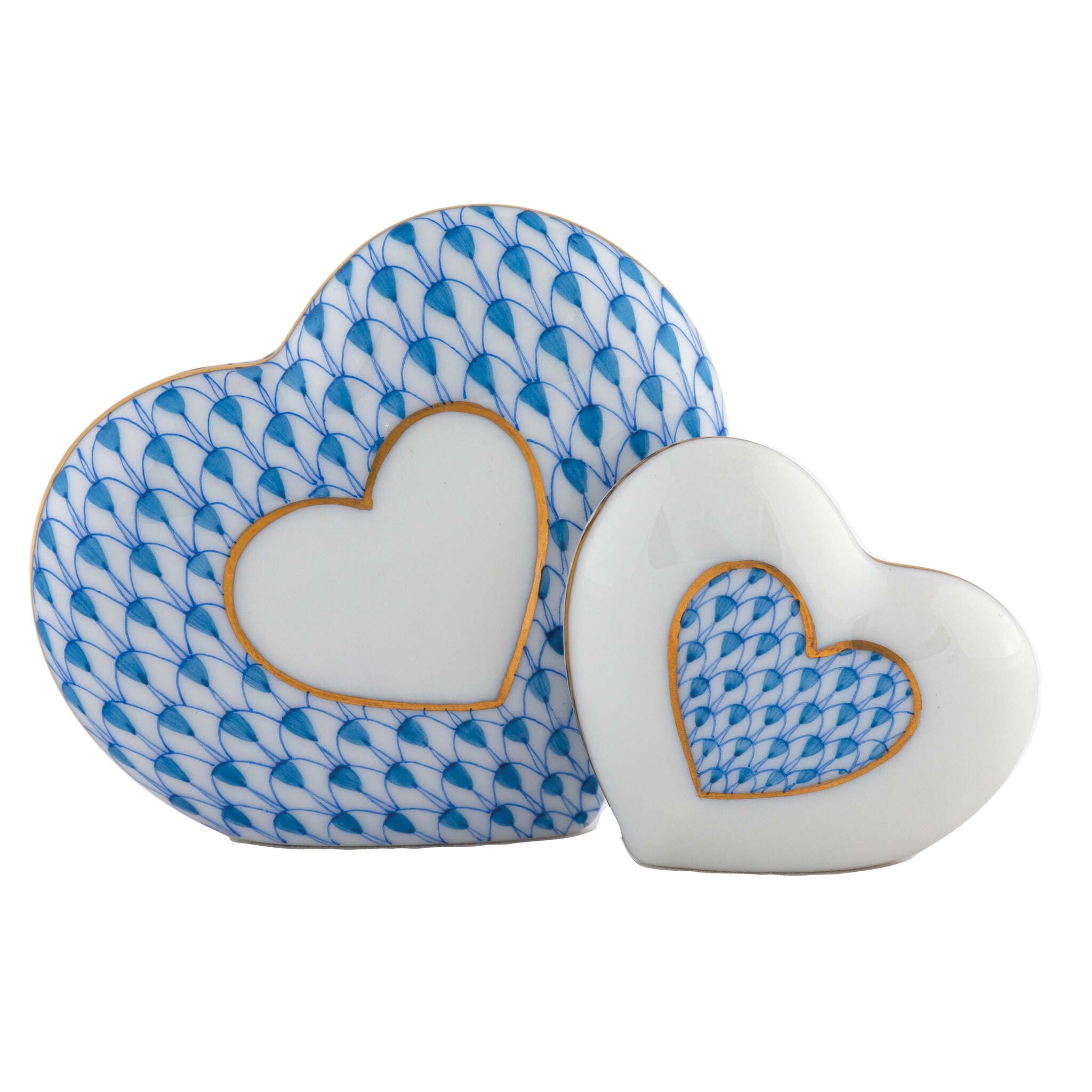 Two of Hearts Figurine in hand-painted Blue porcelain by Herend of Hungary