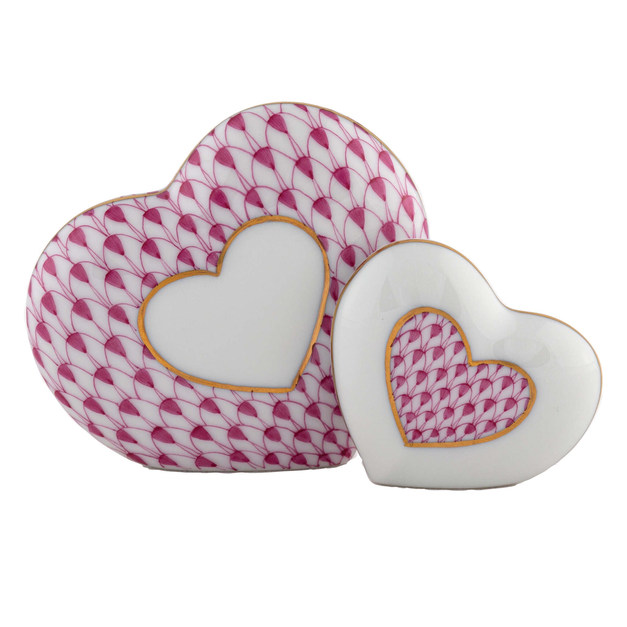 Two of Hearts Figurine in hand-painted Raspberry porcelain by Herend of Hungary