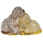 Hand-painted Herend Two Puppies Figurine in fine porcelain, 4in L X 2.5in H, on a white background