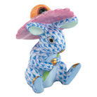 Blue fishnet Umbrella Bunny Figurine figurine, hand-painted Herend porcelain with 24k gold accents