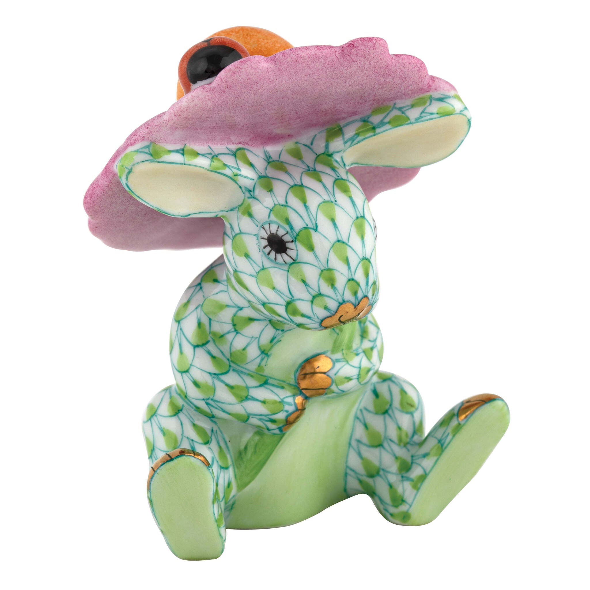 Umbrella Bunny Figurine in hand-painted Key Lime porcelain by Herend of Hungary