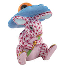 Raspberry fishnet Umbrella Bunny Figurine figurine, hand-painted Herend porcelain with 24k gold accents