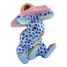Herend Umbrella Bunny Figurine porcelain figurine painted in the Sapphire fishnet pattern