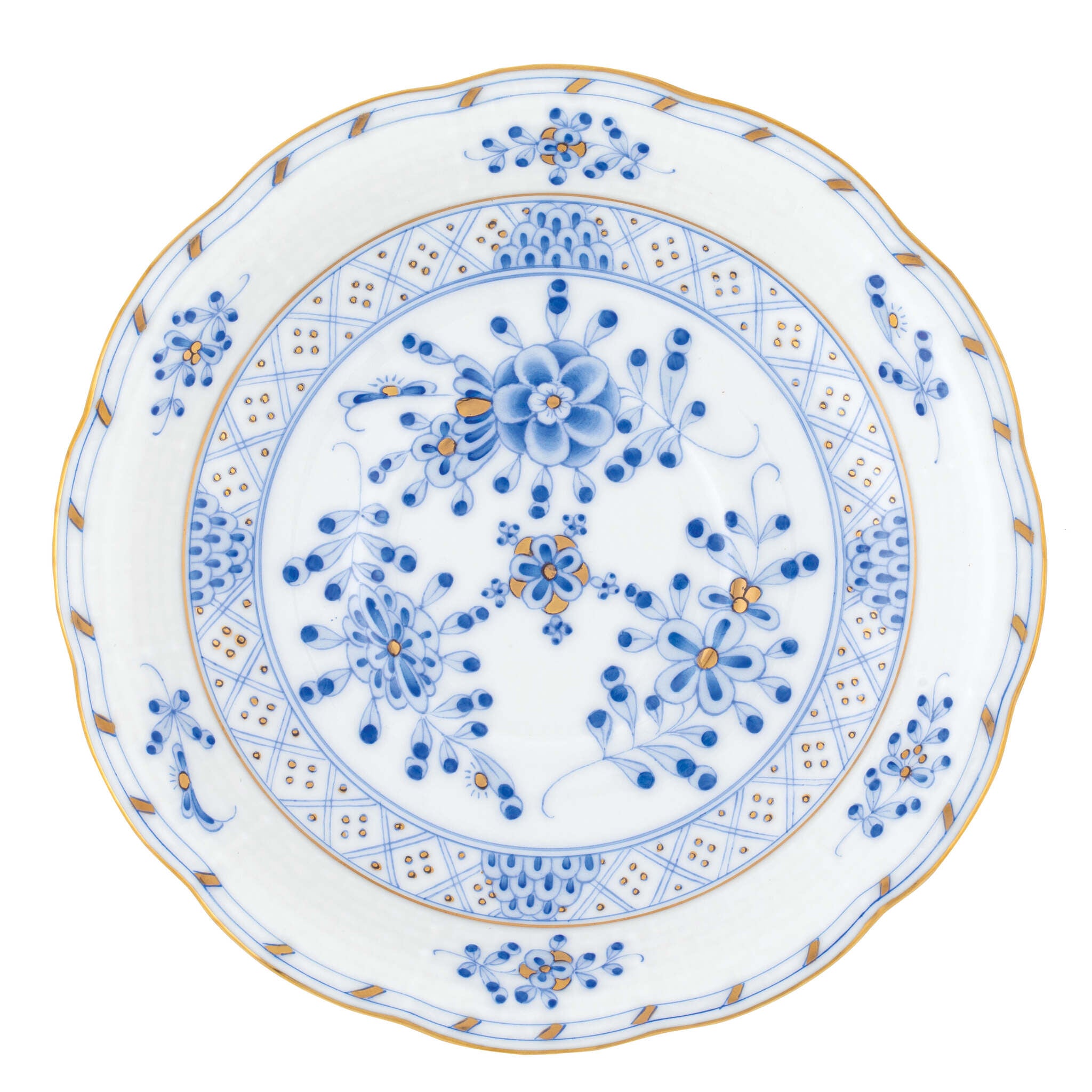 Hand-painted Herend Waldstein Tea Saucer in fine porcelain, 6in D, on a white background