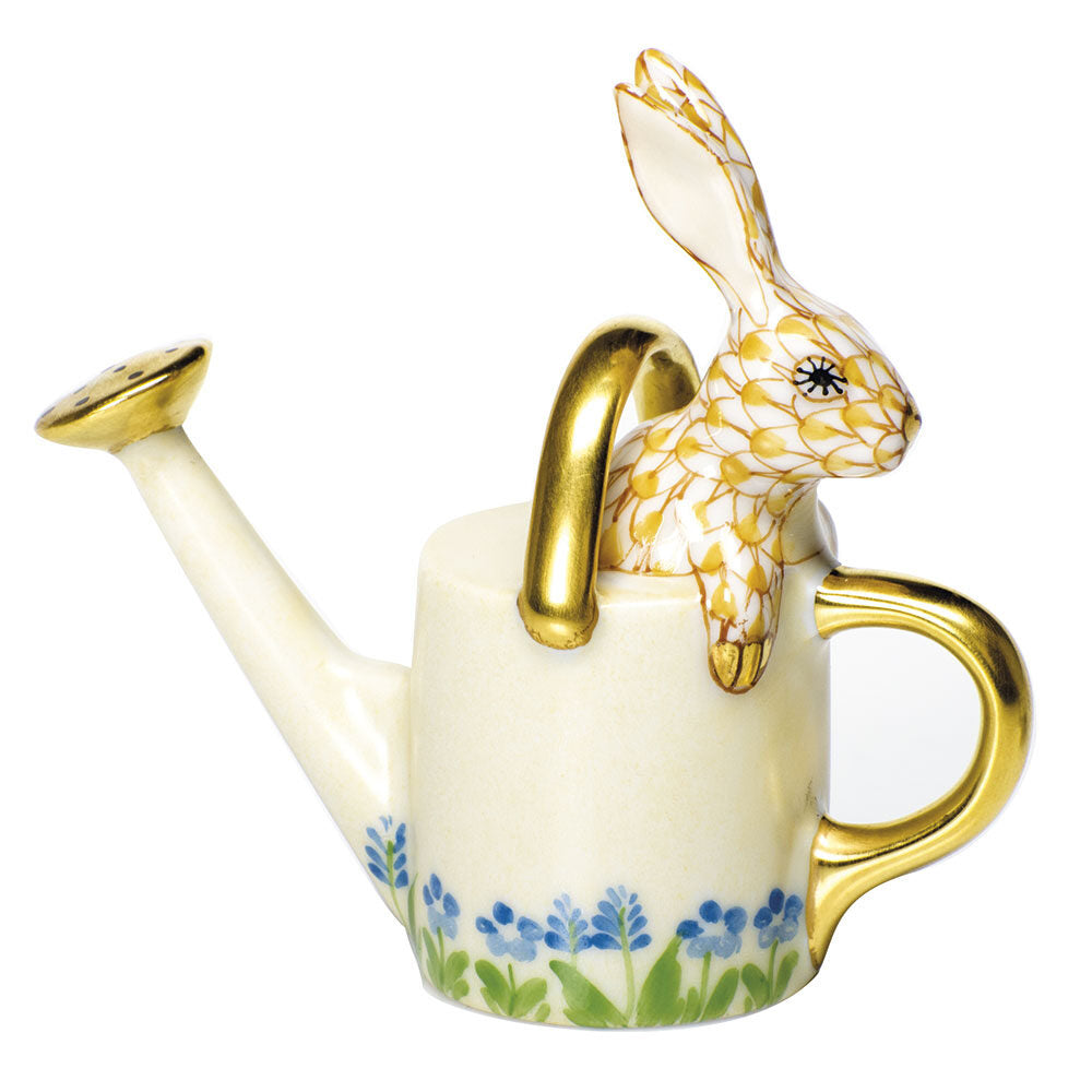 Watering Can Bunny Figurine in hand-painted Butterscotch porcelain by Herend of Hungary