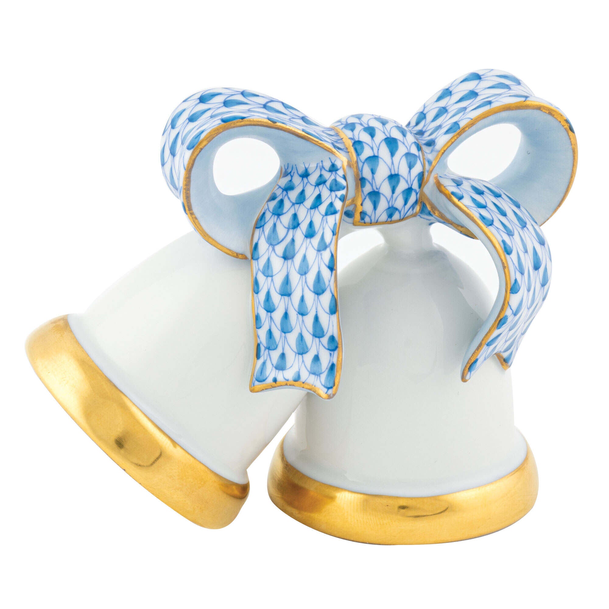 Blue fishnet Wedding Bells Figurine figurine, hand-painted Herend porcelain with 24k gold accents