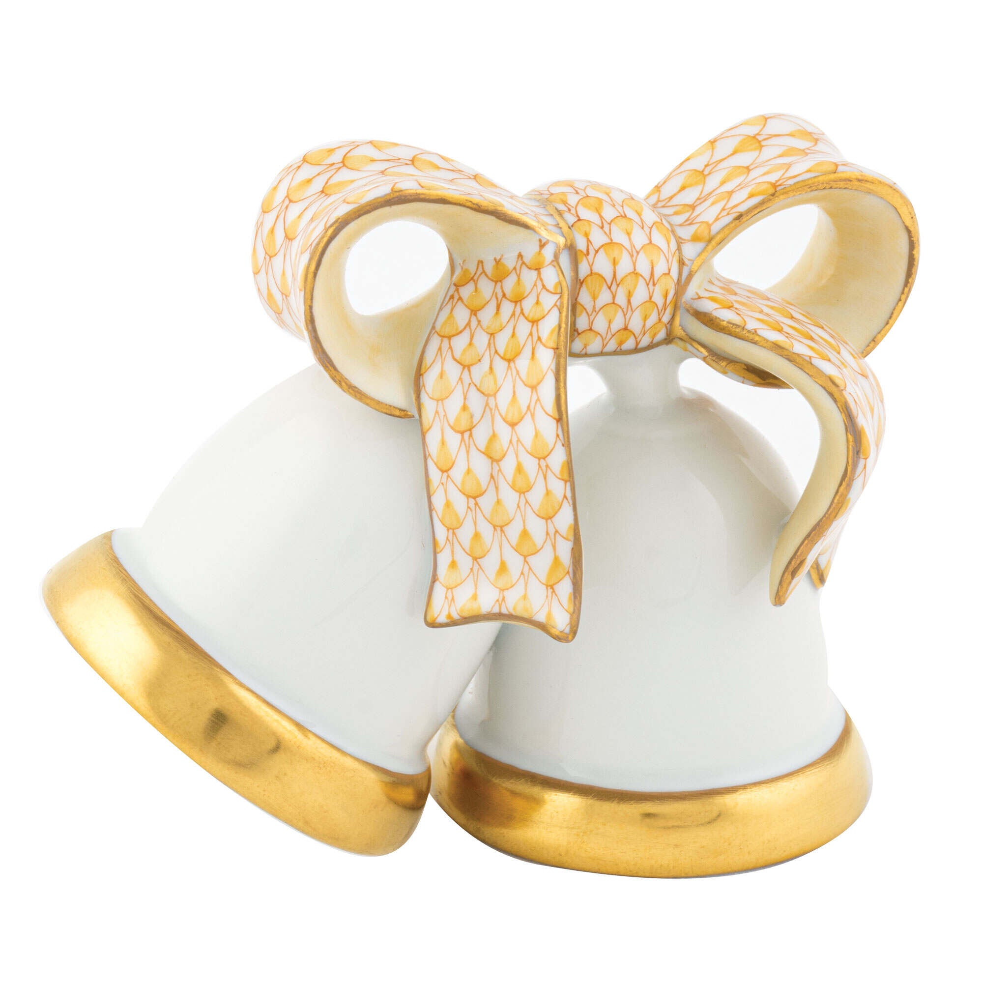Butterscotch fishnet Wedding Bells Figurine figurine, hand-painted Herend porcelain with 24k gold accents