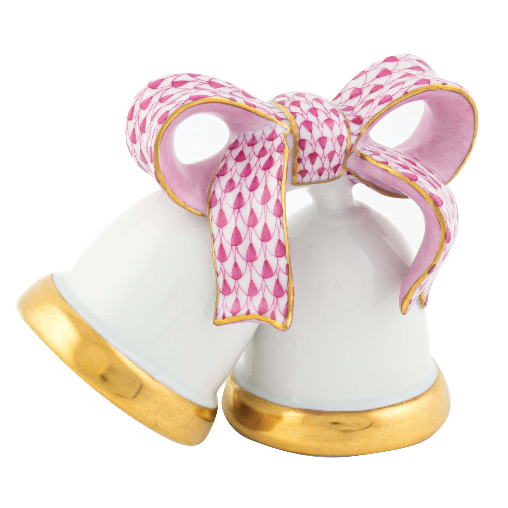 Raspberry fishnet Wedding Bells Figurine figurine, hand-painted Herend porcelain with 24k gold accents