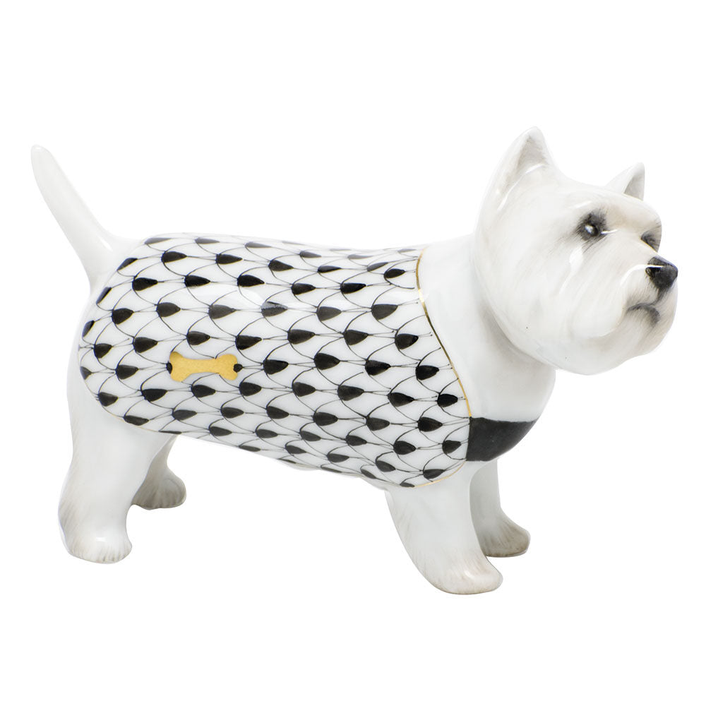 Herend West Highland Terrier Figurine porcelain figurine painted in the Black fishnet pattern