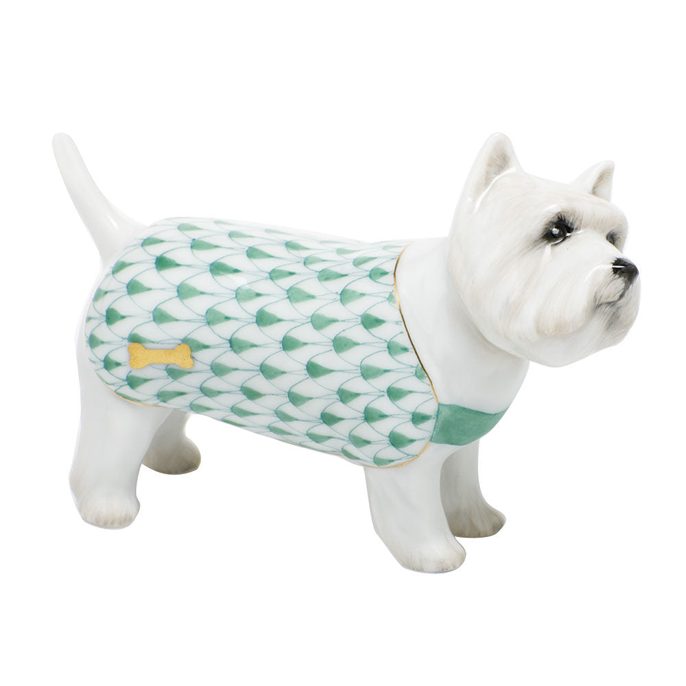 West Highland Terrier Figurine in hand-painted Green porcelain by Herend of Hungary