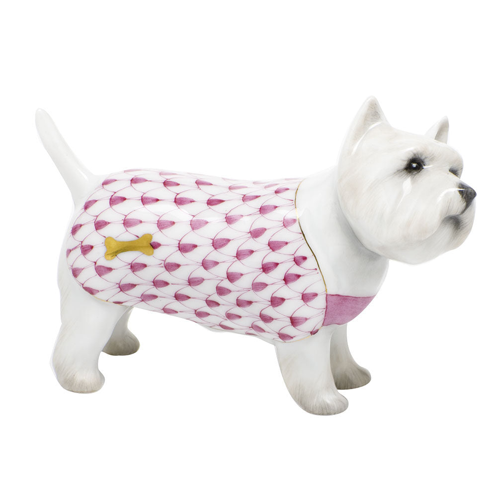 Herend West Highland Terrier Figurine porcelain figurine painted in the Raspberry fishnet pattern