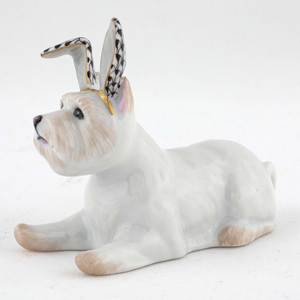 Herend Westie with Bunny Ears Figurine – Black, alternate view