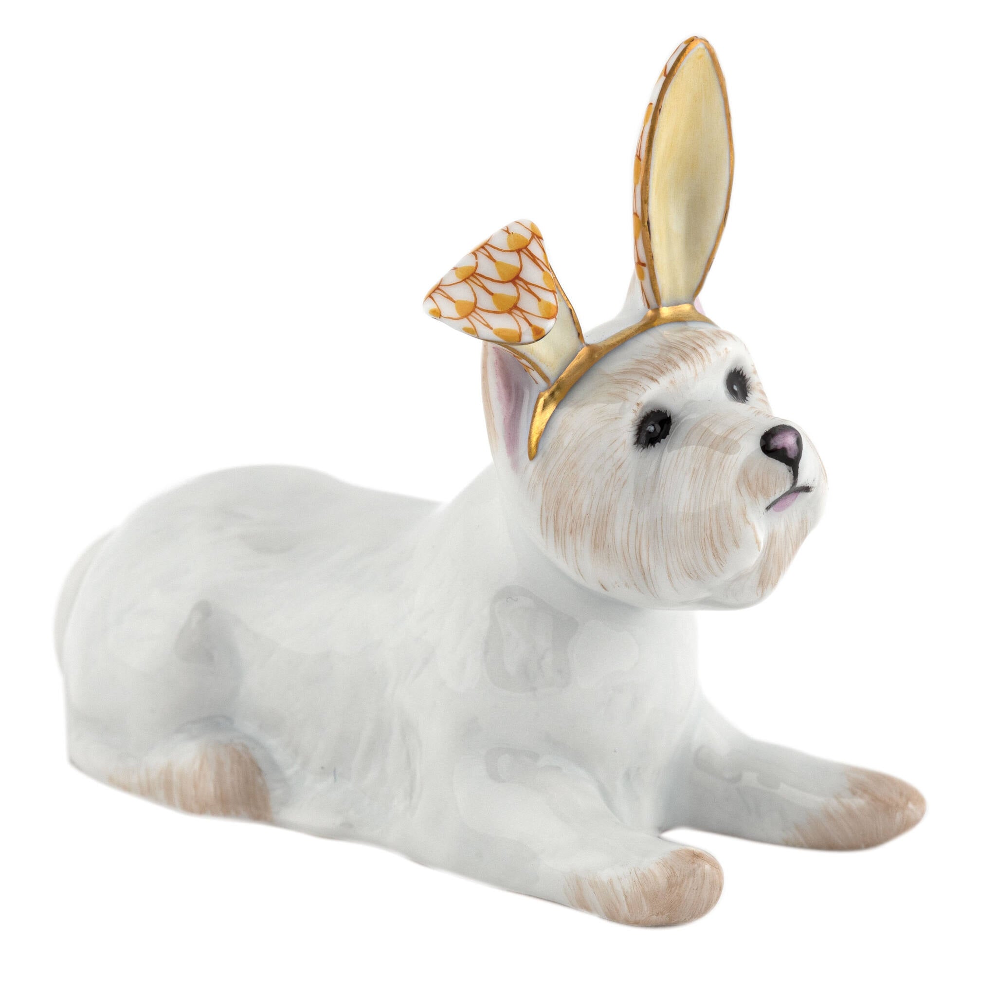 Westie with Bunny Ears Figurine in hand-painted Butterscotch porcelain by Herend of Hungary
