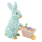 Herend Wheelbarrow Bunny Figurine porcelain figurine painted in the Green fishnet pattern